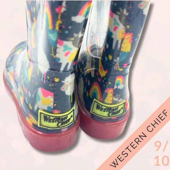 Western Chief Girls Size 9/10 Rain Boots | Unicorn Rainbow Farm Print - Picture 4 of 4